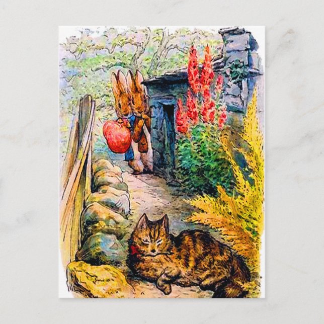 Carte Postale Beatrix Potter - Des lapins regardent le chat (Devant)