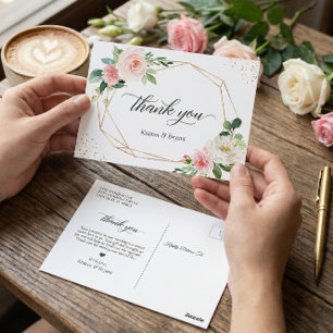 Carte Postale Beau Blush Doré Élégant Floral Merci