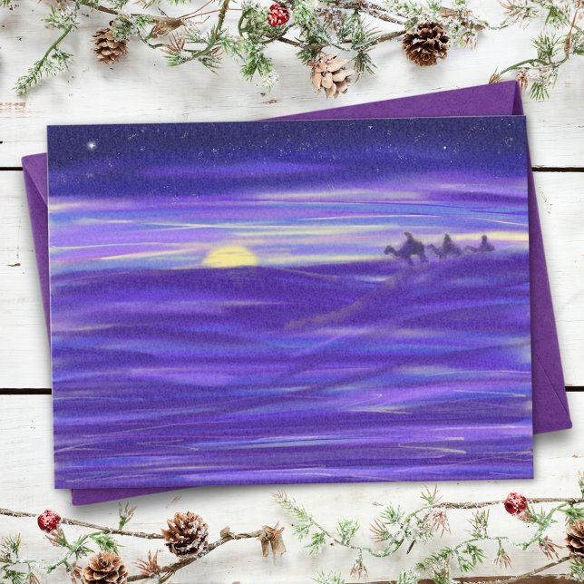 Carte Postale Beau budget d'aquarelle de trois sages hommes (three wise men purple watercolor art Christmas holiday greetings budget postcard)