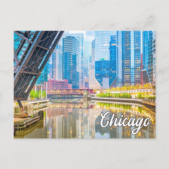 Carte Postale Beau centre-ville Chicago, Illinois, États-Unis (Devant)