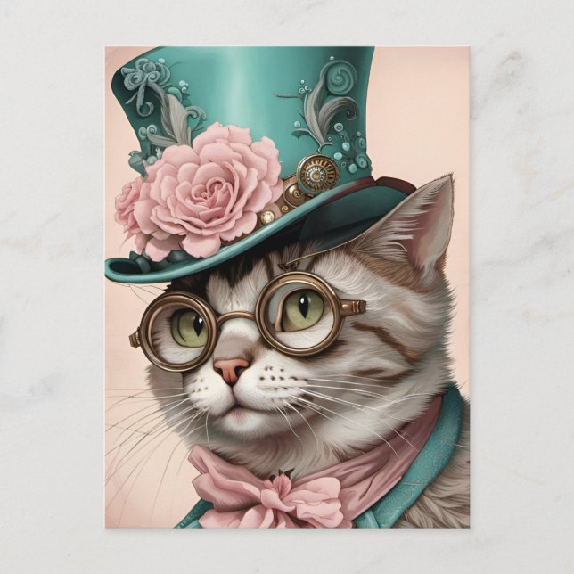 Carte Postale Beau Chat Steampunk (Devant)