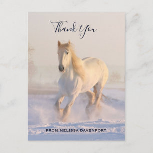 Carte Postale Beau cheval blanc dans le Merci photo de neige