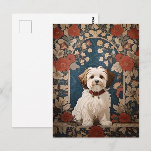 Carte Postale Beau Chien Havanais William Morris Floral (Devant / Derrière)