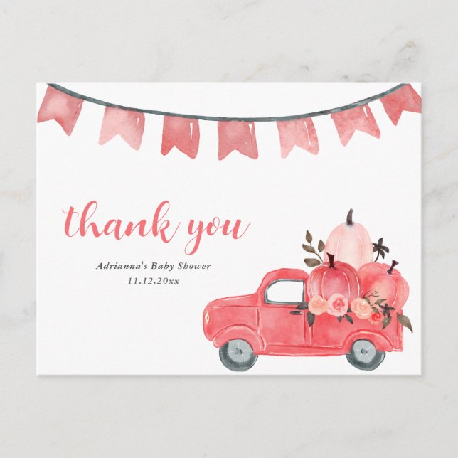 Carte Postale Beau Citrouille Camion Citrouille rose Baby shower (Devant)