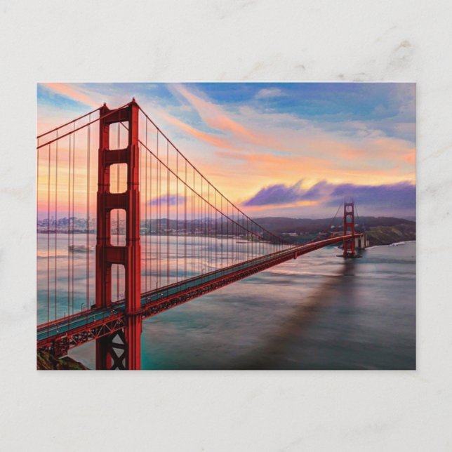 Carte Postale Beau coucher de soleil d'hiver au Golden Gate Brid (Devant)
