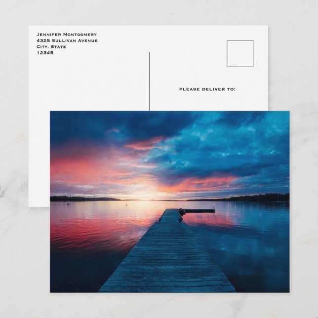 Carte Postale Beau coucher de soleil sur un lac de Calme (Devant / Derrière)