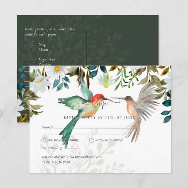 Carte Postale Beau COUPLE de COLIBRIS Mariage (Devant / Derrière)