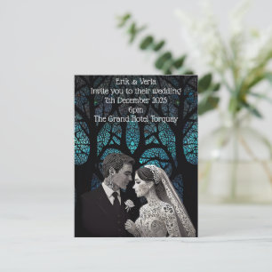Carte Postale Beau couple mariage sur un arbre de vie bleu