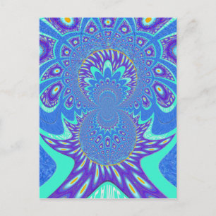 Carte Postale Beau Cyan bleu moderne batik Kaleidoscope Art