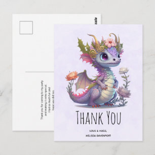 Carte Postale Beau Dragon avec Couronne Élégante Merci