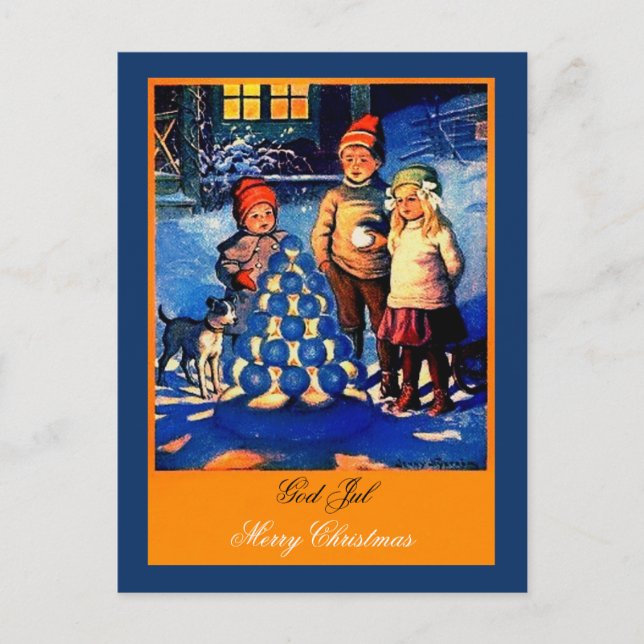 Carte Postale Beau enfants norvégiens à Noël inhabituel (Devant)