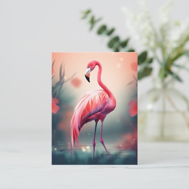 Carte Postale Beau Flamant rose généré par l'IA (Debout devant)