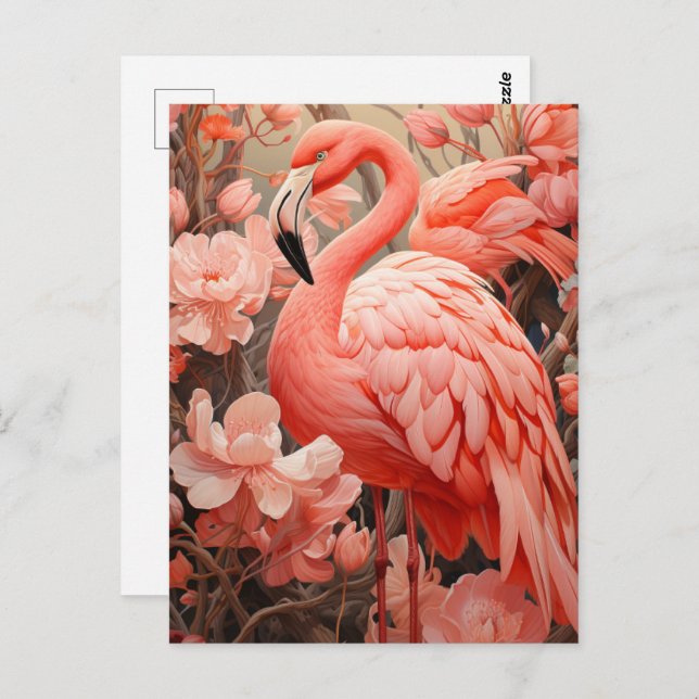 Carte Postale Beau Flamant rose rose (Devant / Derrière)