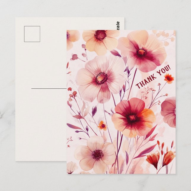 Carte Postale Beau Fleur sauvage Fleurs MERCI (Devant / Derrière)