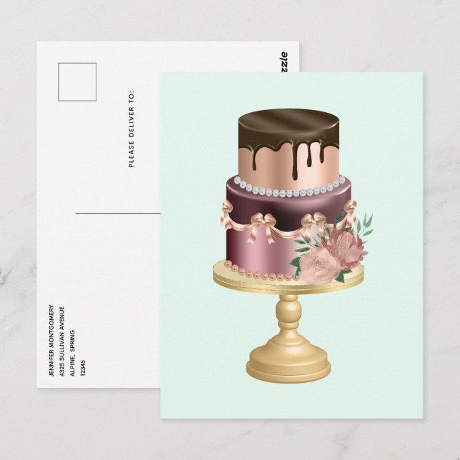 Carte Postale Beau gâteau de fête de Glam brillant (Devant / Derrière)