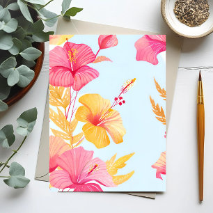 Carte Postale Beau Hibiscus Fleur Tropicale Aquarelle