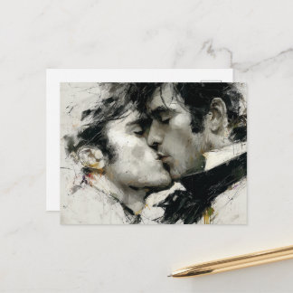Carte Postale Beau Hommes gays baiser en noir et blanc