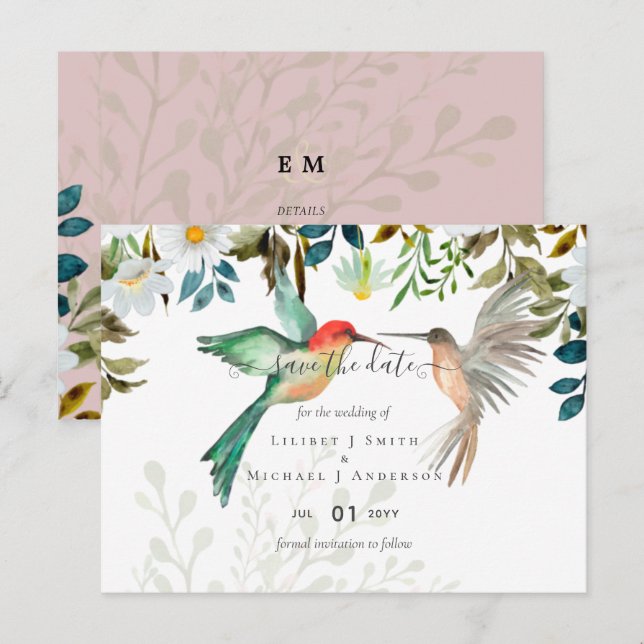 Carte Postale Beau HUMMINGBIRDS Couple Mariage (Devant / Derrière)