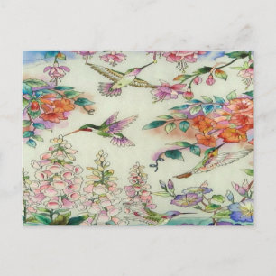 Carte Postale Beau Hummingbirds Fleurs de verre tendu Art