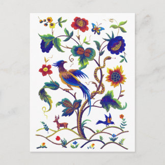 Carte Postale Beau Jacobean Bird of Paradise Broderie