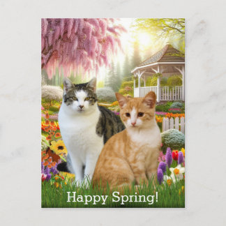 Carte Postale Beau jardin de printemps avec deux chats