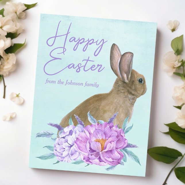 Carte Postale Beau Lapin Lapin Pastel Floral Joyeux Pâques (Créateur téléchargé)