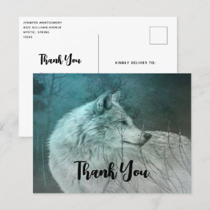 Carte Postale Beau loup gris dans un Merci de forêt foncée