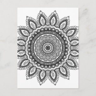 Carte Postale Beau Mandala noir et blanc pour colorier dans