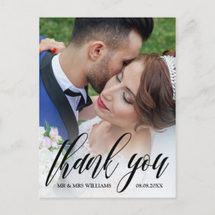 Carte Postale Beau Mariage de superposition de script Merci phot