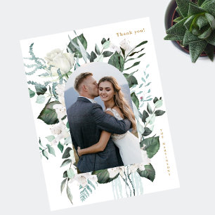Carte Postale Beau Merci de Mariage photo Floral Blanc