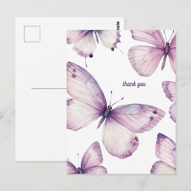 Carte Postale Beau MERCI de papillons violets (Devant / Derrière)