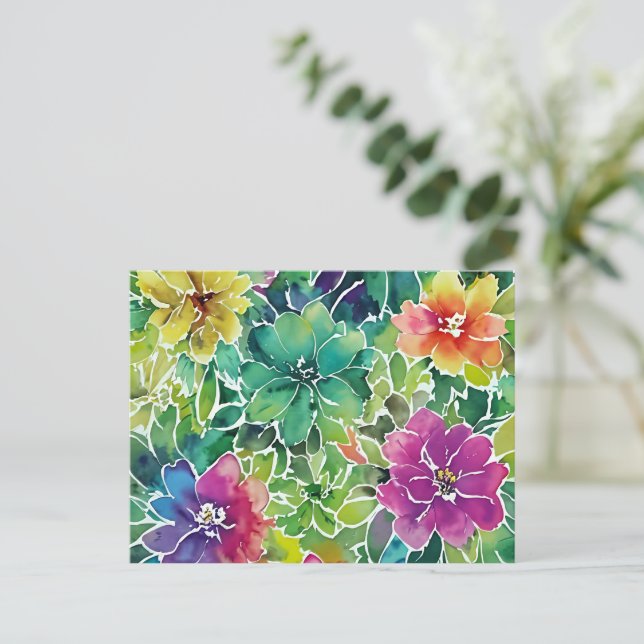 Carte Postale Beau Motif de fleurs d'aquarelle (Debout devant)
