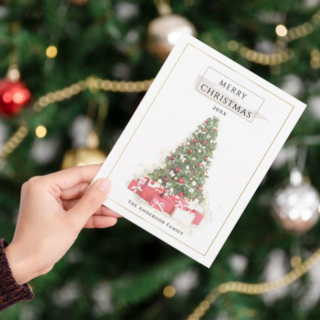 Carte Postale Beau Noël Arbre Aquarelle Vacances Art (Créateur téléchargé)