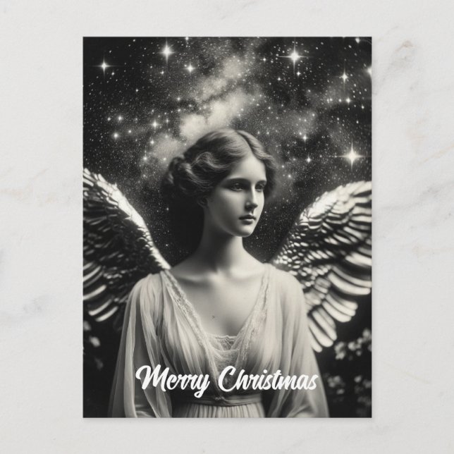 Carte Postale Beau Noël d'Ange Noir et Blanc (Devant)