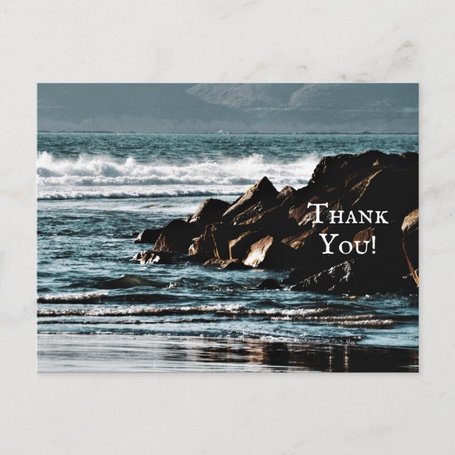 Carte Postale Beau océan, vagues et rochers Merci de plage (Devant)