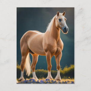 Carte Postale Beau Palomino Quarter Cheval avec fleurs