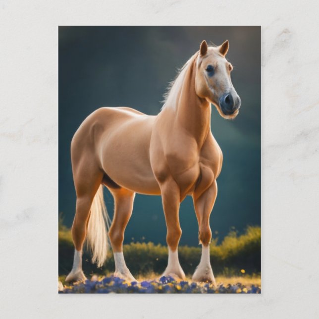 Carte Postale Beau Palomino Quarter Cheval avec fleurs (Devant)