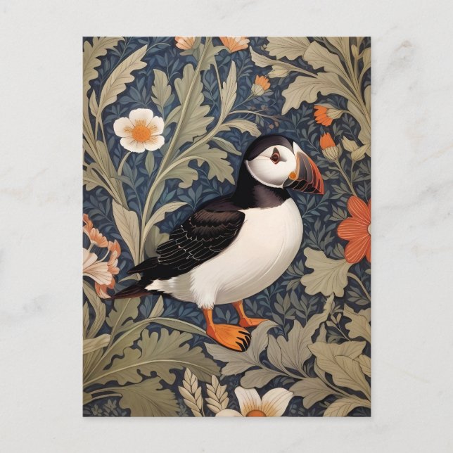 Carte Postale Beau Puffin William Morris Inspiré (Devant)