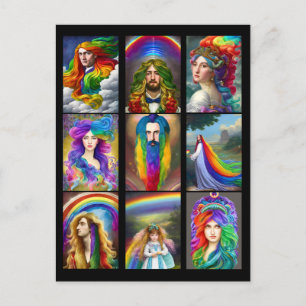 Carte Postale Beau Rainbow Hair People portraits imaginaire