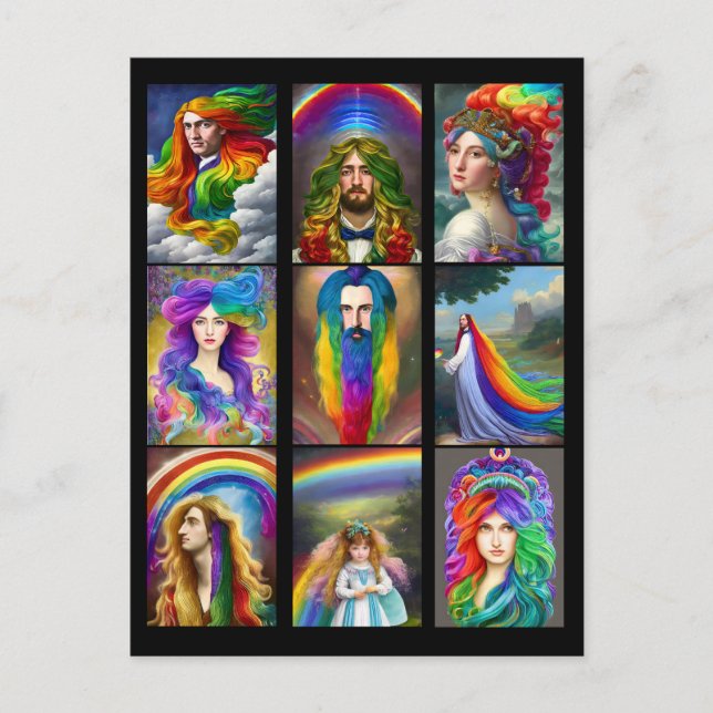 Carte Postale Beau Rainbow Hair People portraits imaginaire (Devant)