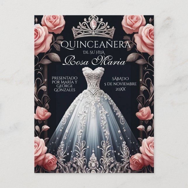 Carte Postale Beau Rose espagnol Quinceañera (Devant)