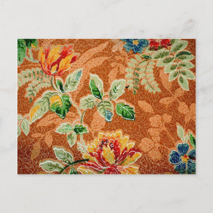 Carte Postale Beau Rouge Jaune Vintage Floral Art