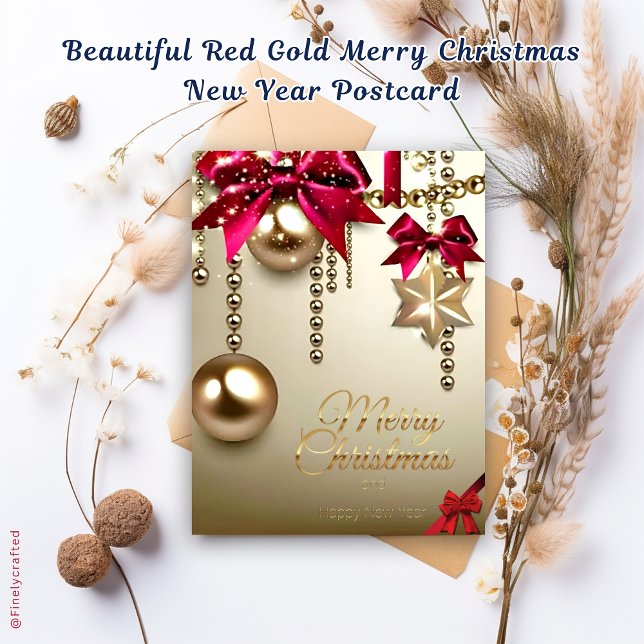 Carte Postale Beau Rouge or Joyeux Noël Nouvel An (Créateur téléchargé)