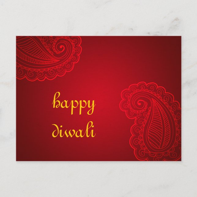 Carte Postale Beau Rouge Paisley Design Floral Joyeux Diwali (Devant)