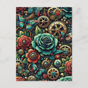 Carte Postale Beau Steampunk Gears à thème et Roses