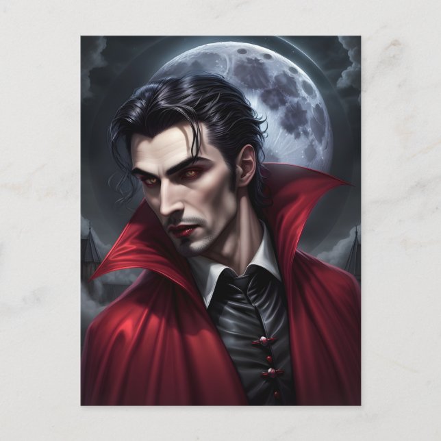 Carte Postale Beau Vampire portant Red Cape (Devant)