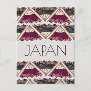 Carte Postale Beau Ventilateur Sakura Main Illustré Japon