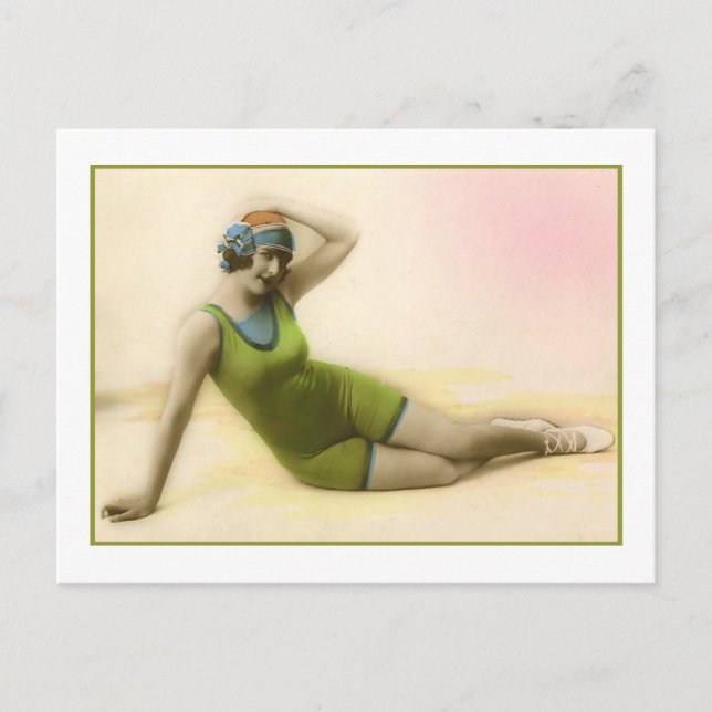 Carte Postale Beauté de bain dans le maillot de bain vert kiwi (Devant)