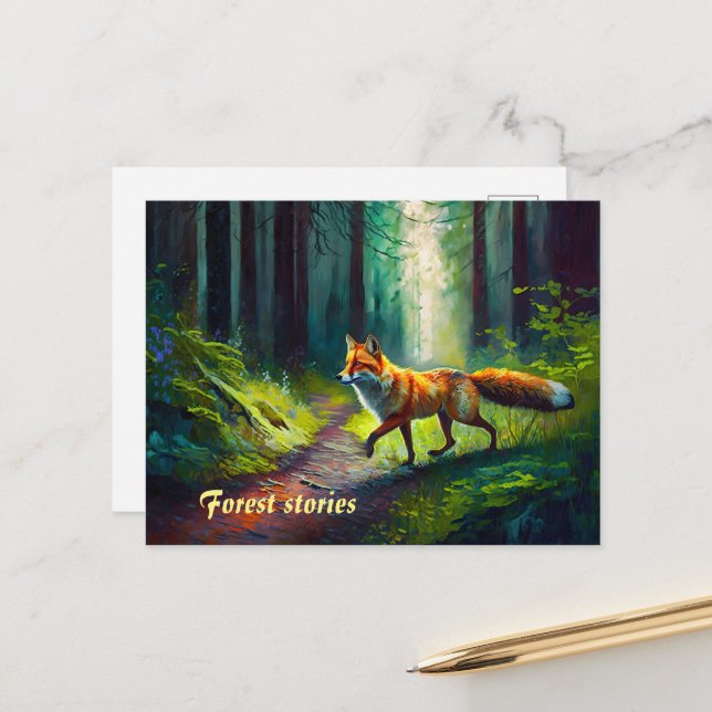 Carte Postale Beauté rousse sur la chasse, habitants de la forêt (Devant/Arrière en situation)