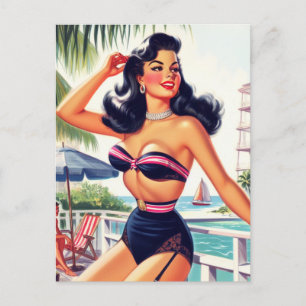 Carte Postale Beauté vintage Été Été Pin Up